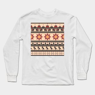 Native Indian style pattern with buffaloes and horses Long Sleeve T-Shirt